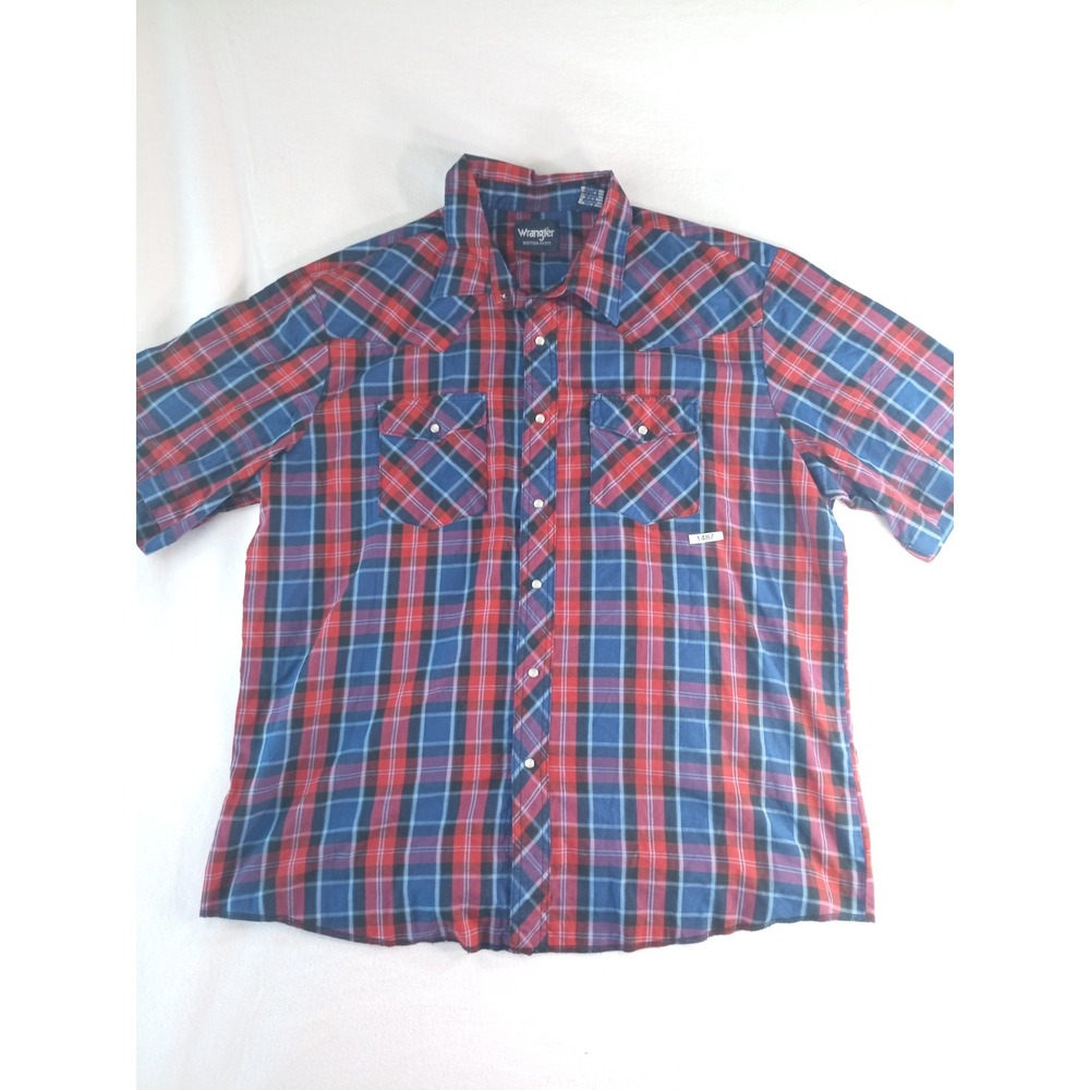 Levi Ten mens XXL shirt western blue plaid pearl snaps cowboy long sleeve (P)